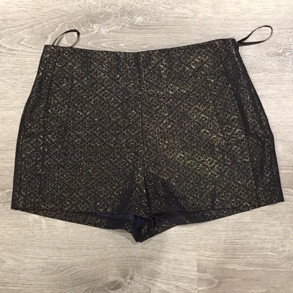 High waisted shimmery gold and black shorts